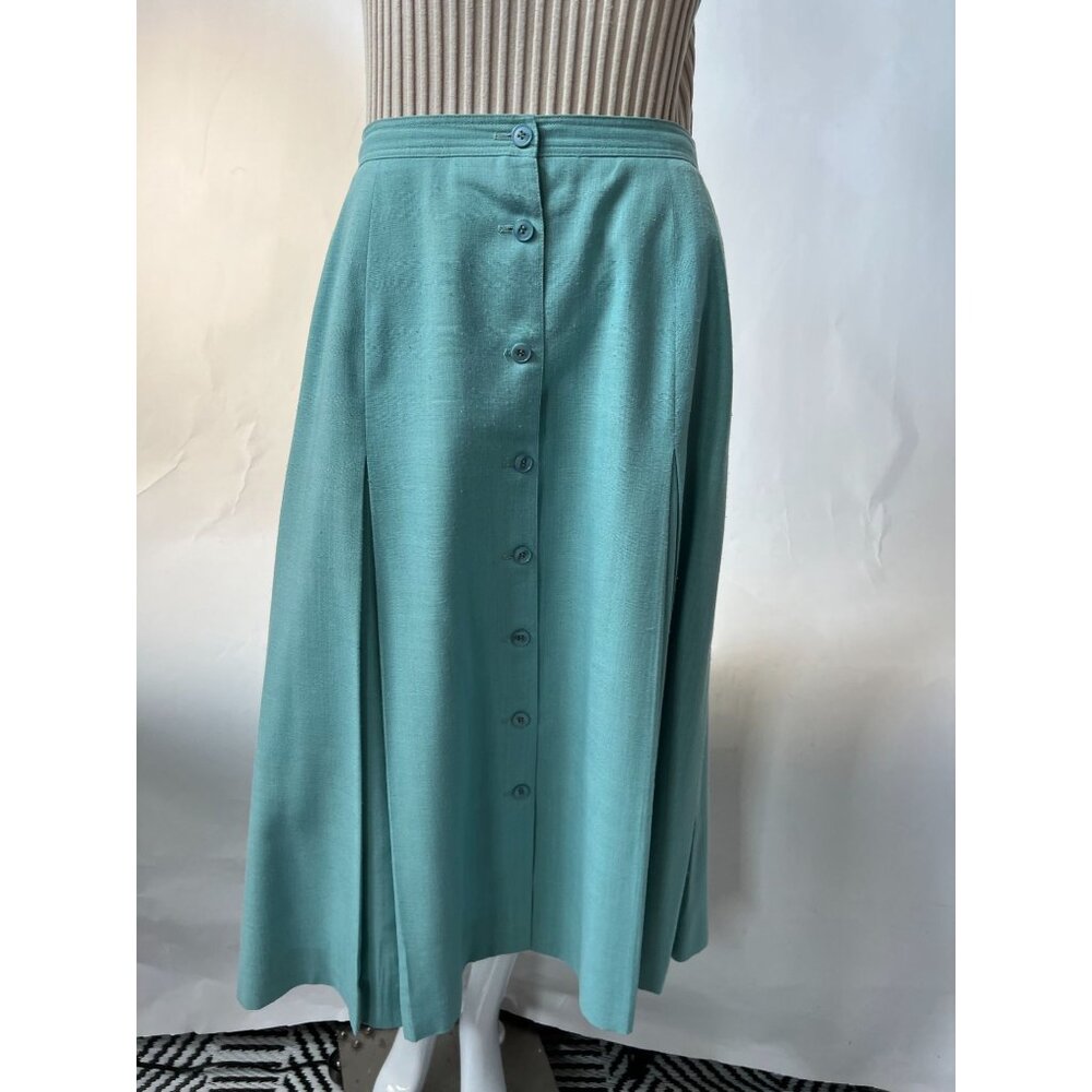 Jones New York Women's Size 14 Aqua Button-Front Pleated Midi Skirt